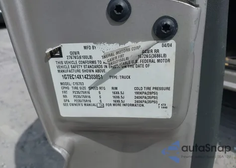 2004 GMC Sierra 1500 z USA, uszkodzony, nr VIN 1GTEC14X14Z303851